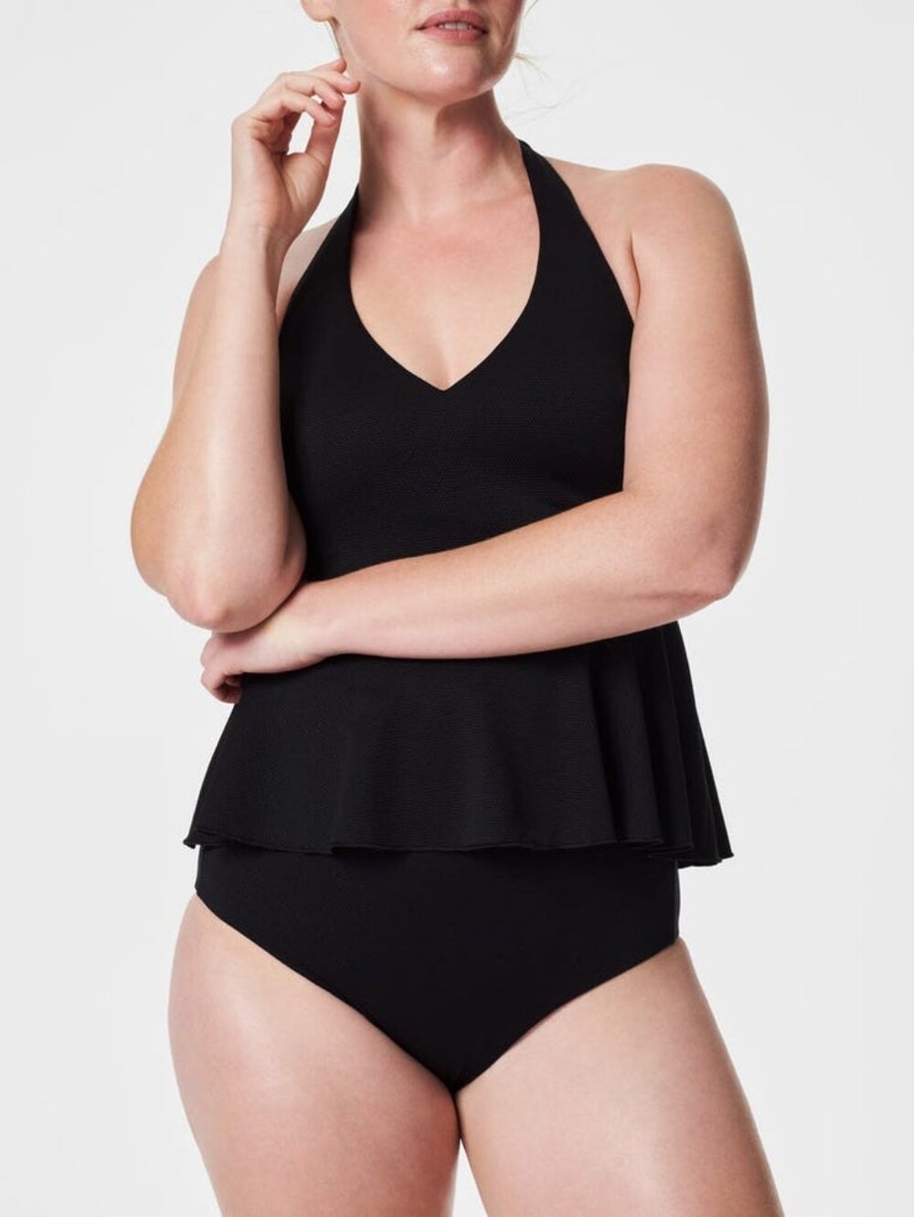 Spanx Spanxshape Swim Pique Halter Tankini Top Black